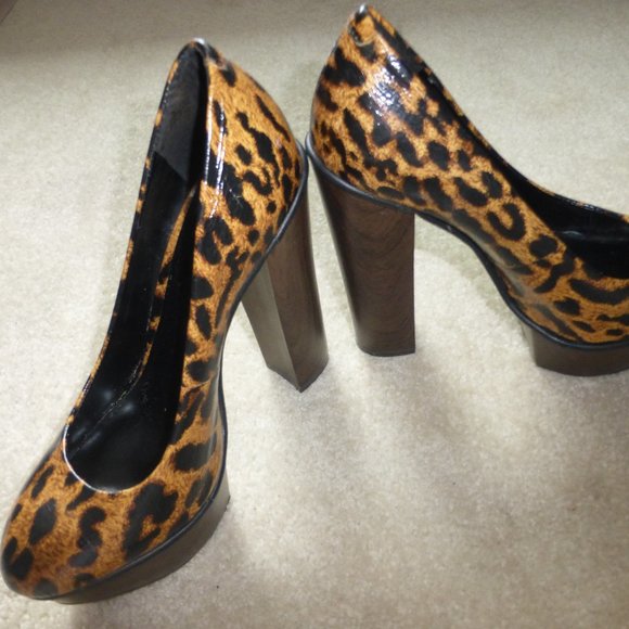 JESSICA SIMPSON brown & black animal print chunky platform pumps - Picture 6 of 10